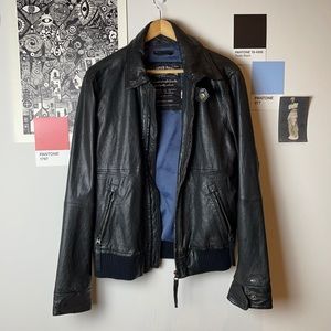 Tommy Hilfiger Hilfiger Denim Black Leather Jacket Size Small